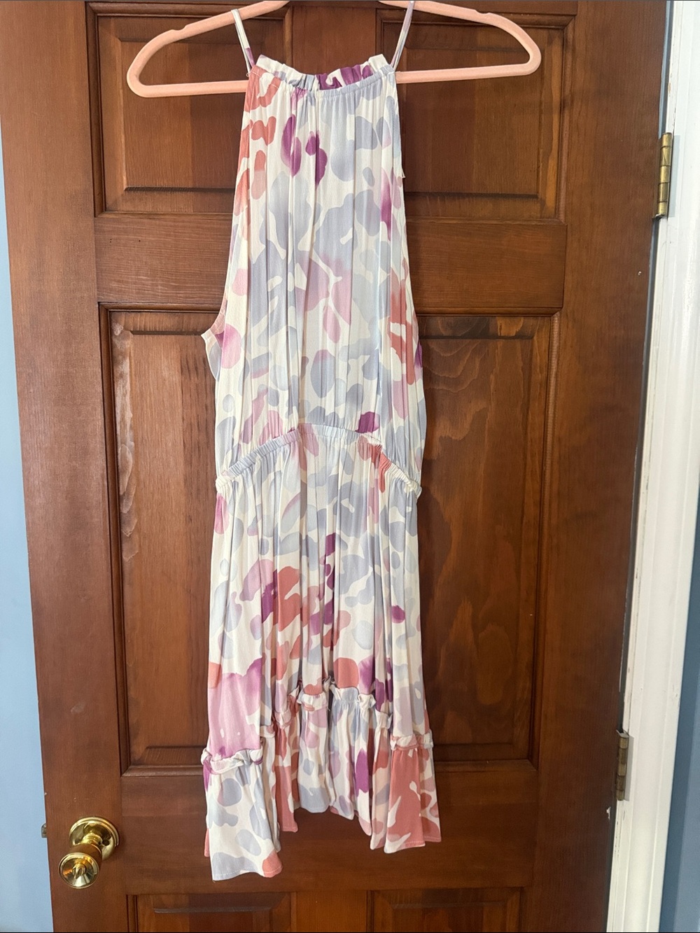 Sadie & Sage White Mini Dress with Pink and Lavender Print